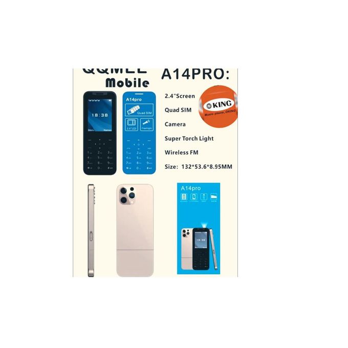 Oking A14 Pro With 4 SIM Cards Slot iPhone Design. 2300mAh Inbuilt Battery feature phones